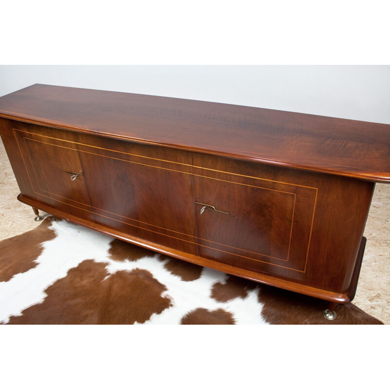 Large vintage Sideboard in Mahogany, Walnut and Brass by Abraham Patijn, Art Deco 1950s