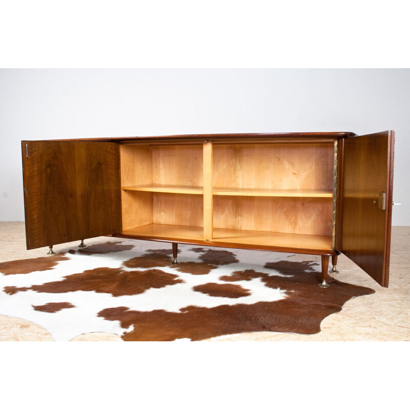 Grand buffet vintage en acajou, noyer et laiton par Abraham Patijn, Art déco 1950