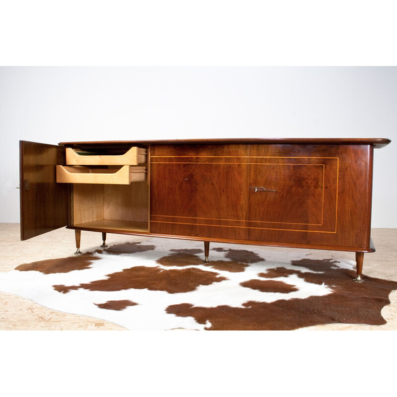 Large vintage Sideboard in Mahogany, Walnut and Brass by Abraham Patijn, Art Deco 1950s