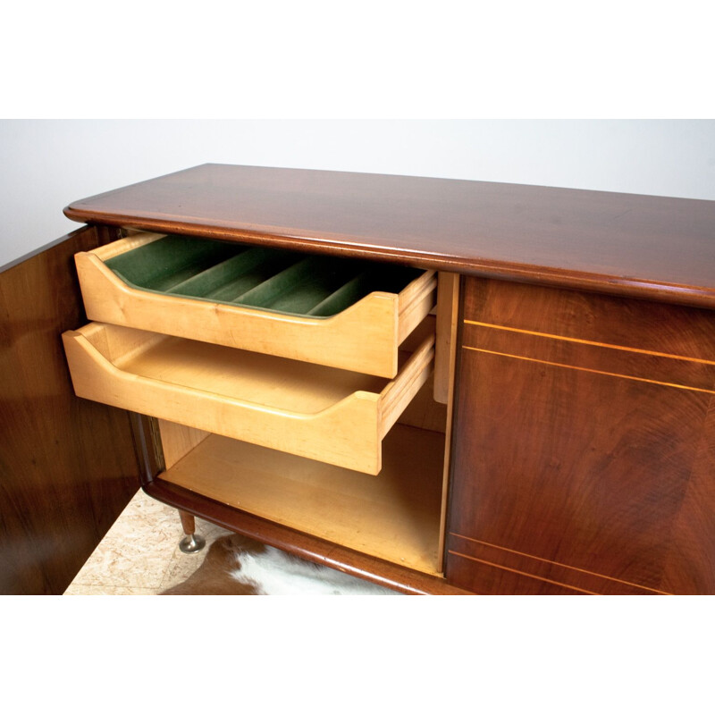 Large vintage Sideboard in Mahogany, Walnut and Brass by Abraham Patijn, Art Deco 1950s