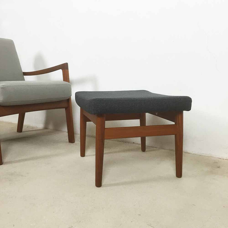 Teak and grey fabric France & Son ottoman, Arne VODDER - 1960s