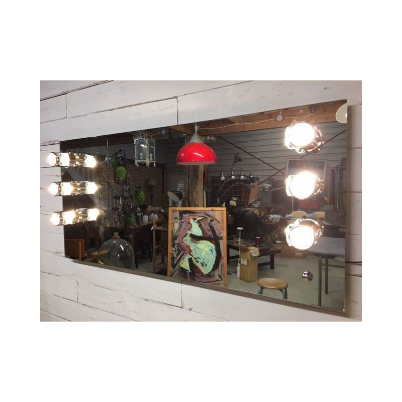 Vintage cabaret dressing room mirror 6 chrome sconces 1980