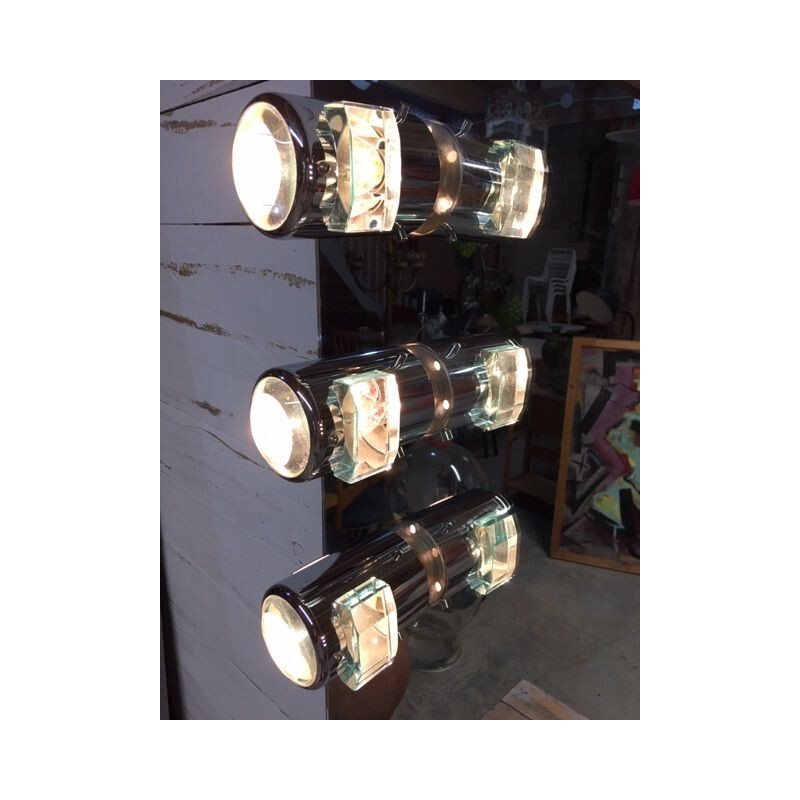 Vintage cabaret dressing room mirror 6 chrome sconces 1980