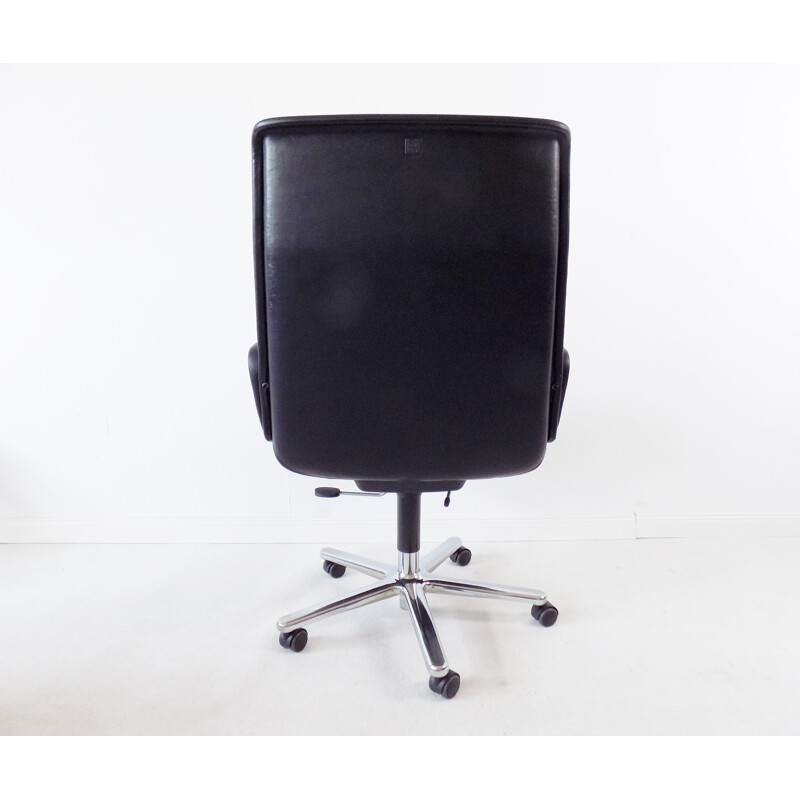Chaise de bureau Vintage Highback en cuir noir par Delta Wilkhahn Delta 2000