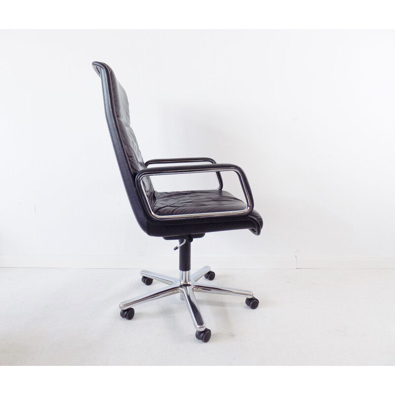 Chaise de bureau Vintage Highback en cuir noir par Delta Wilkhahn Delta 2000
