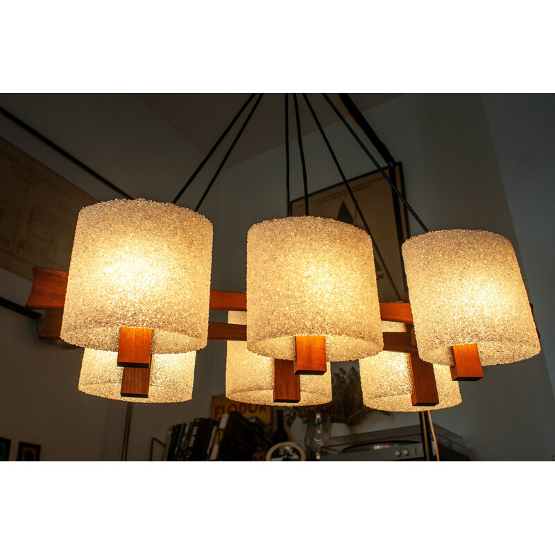 Vintage 6-light Scandinavian suspension lamp 1960