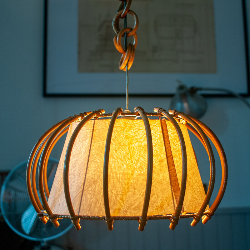Louis Sognot style Vintage Wicker Hanging lamp