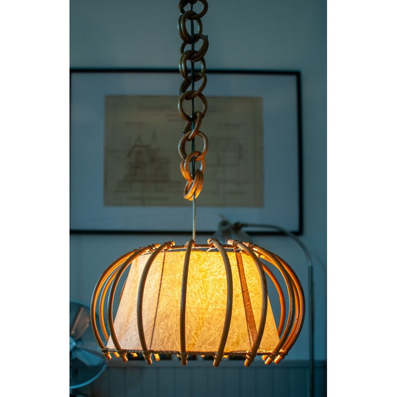 Louis Sognot style Vintage Wicker Hanging lamp