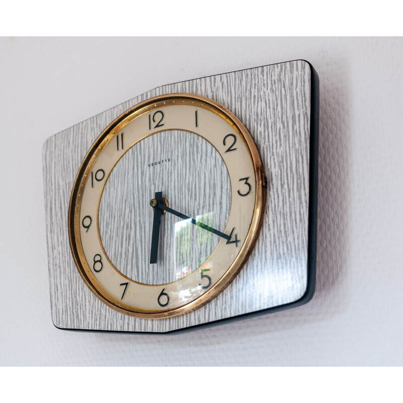 Vintage Clock Vedette Formica grey