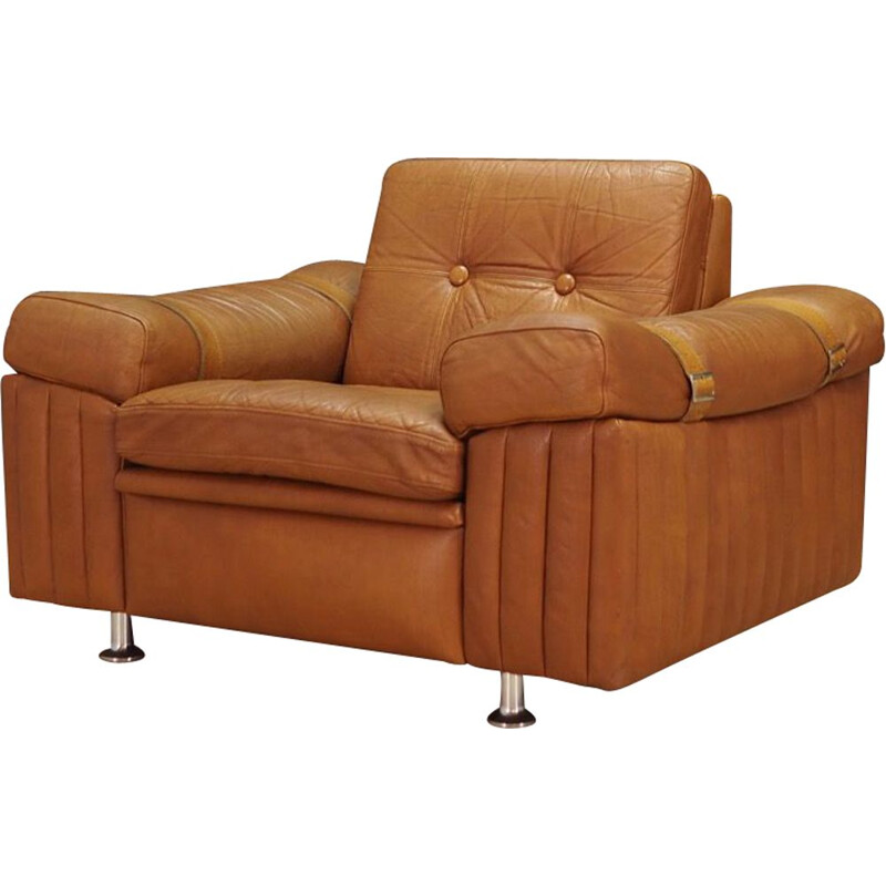 Fauteuil vintage en cuir brun de Svend Skipper, 1970