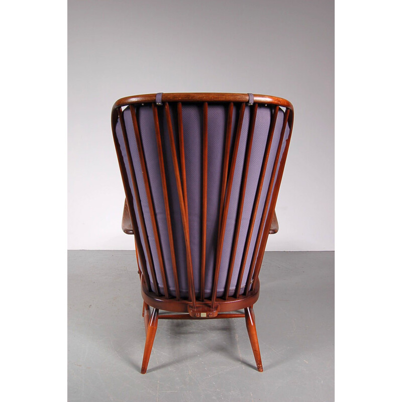 Armchair and its foot rest  in beech and purple fabric, Lucian ERCOLANI - 1950s