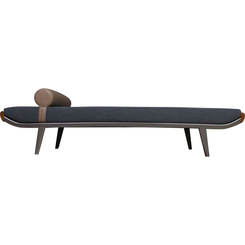 Vintage Cleopatra Daybed by Cordemeyer in black linen, metal and teak 1953