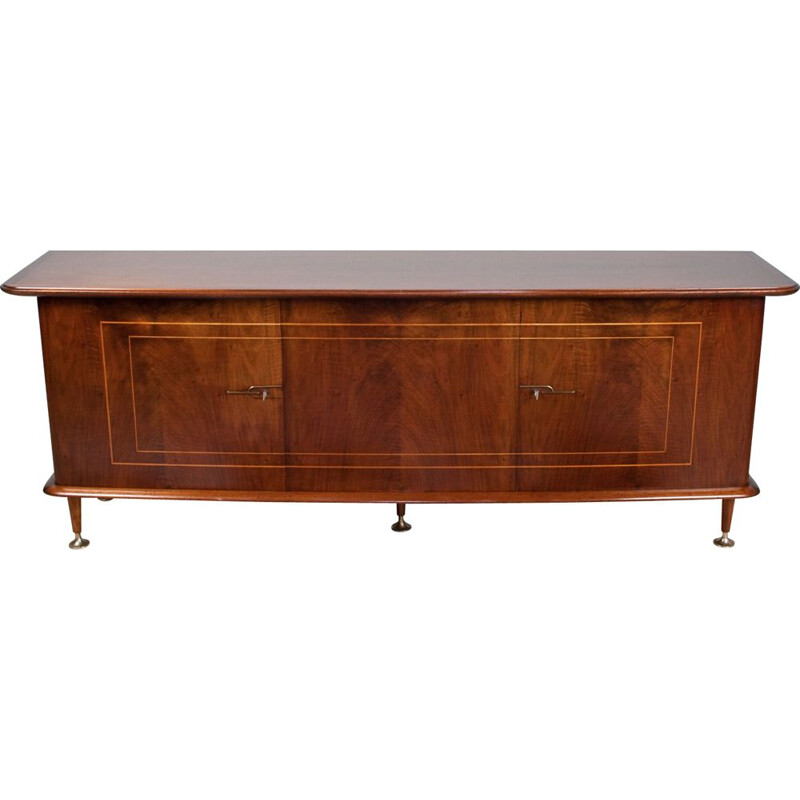 Large vintage Sideboard in Mahogany, Walnut and Brass by Abraham Patijn, Art Deco 1950s