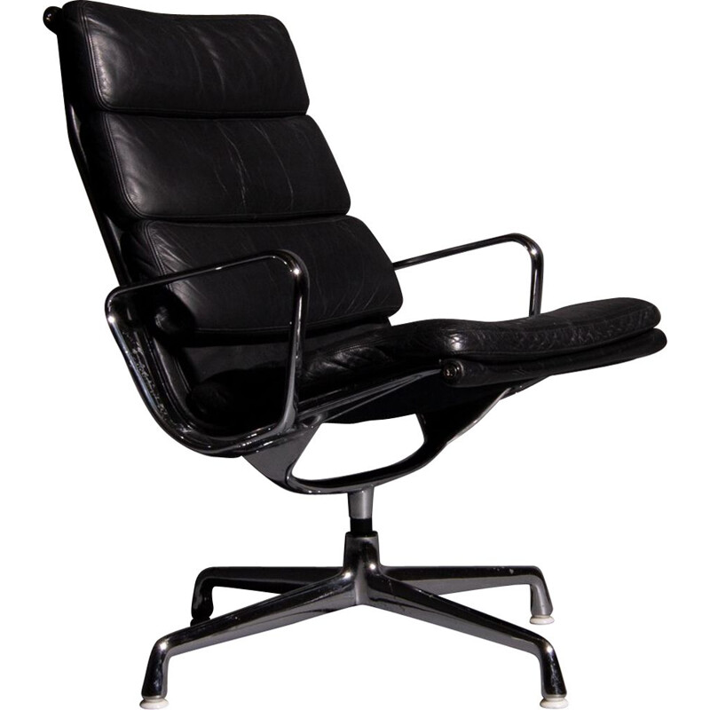 Vintage Eames lounge armchair model EA 216 soft pad black 1960