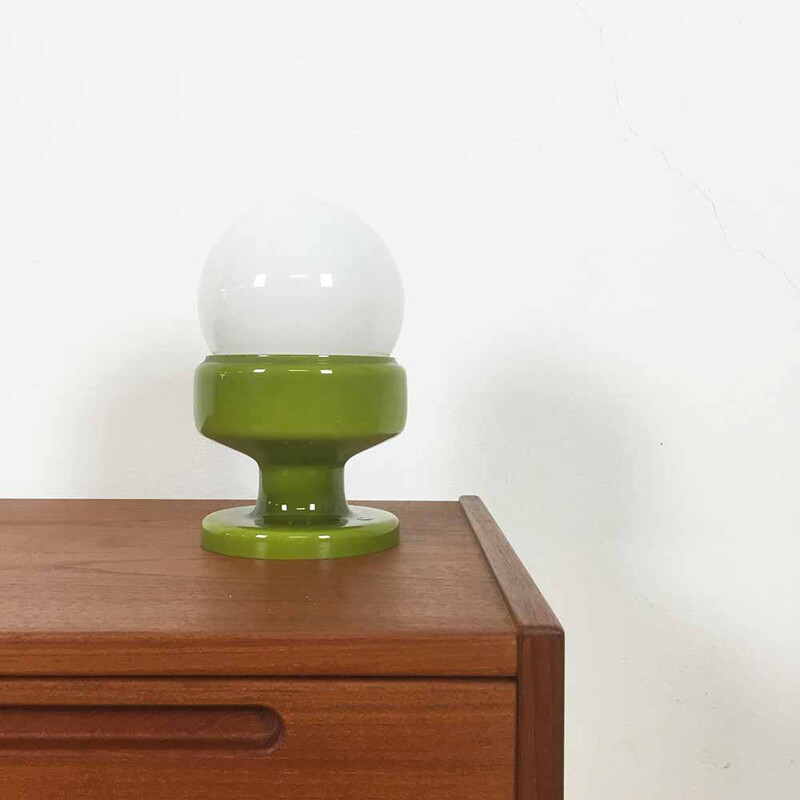 Lampe scandinave en verre soufflé blanc et vert - 1970