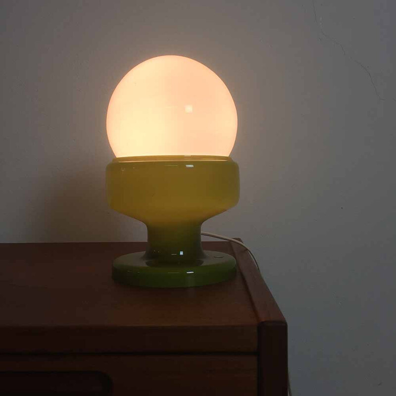 Lampe scandinave en verre soufflé blanc et vert - 1970