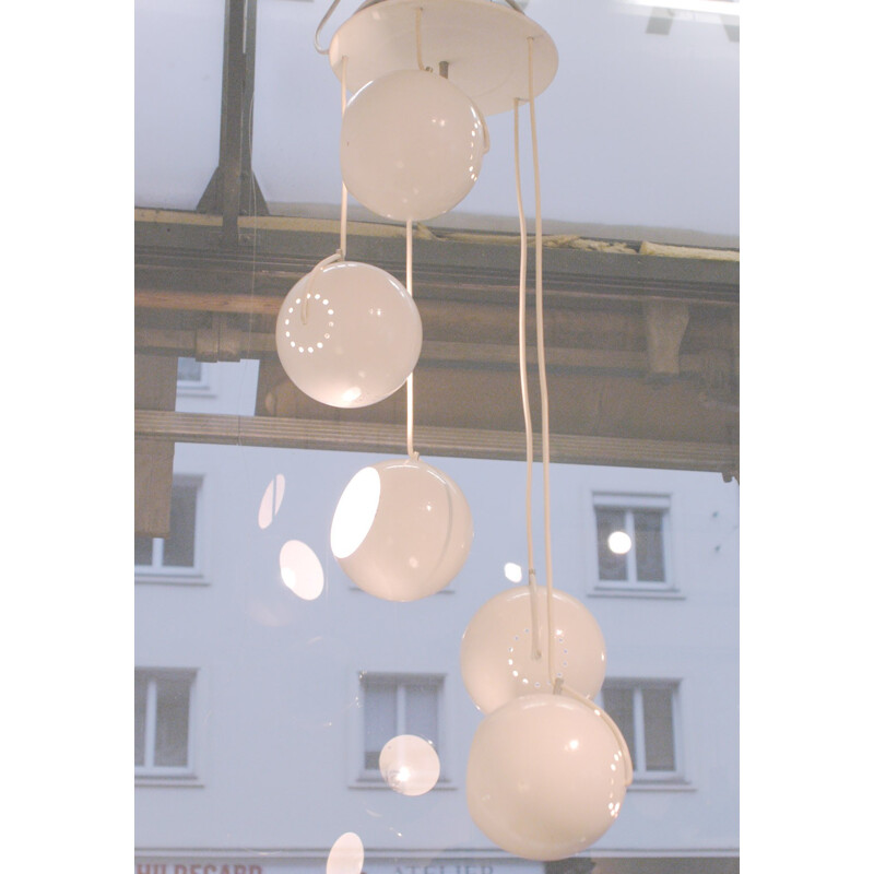 5-armige vintage cascade wit gelakte hanglamp van Reggiani, Italiaans 1960