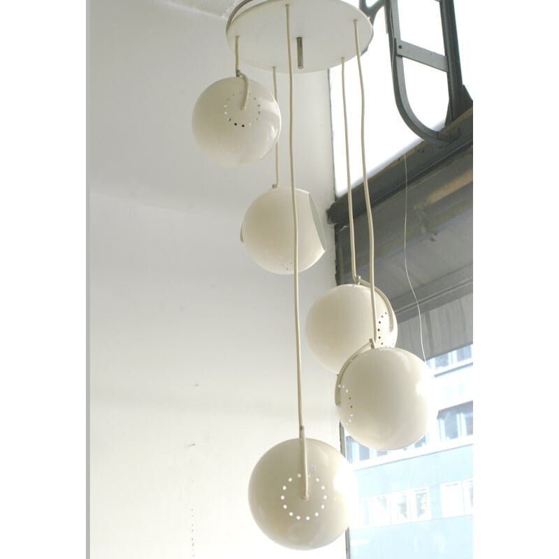 Vintage 5-arm cascade suspension lamp by Reggiani, Italian 1960