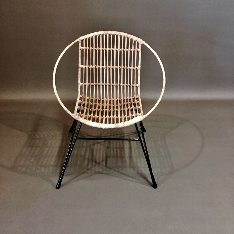 Vintage metal and rattan armchair