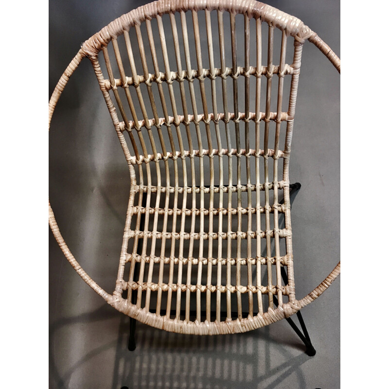 Vintage metal and rattan armchair