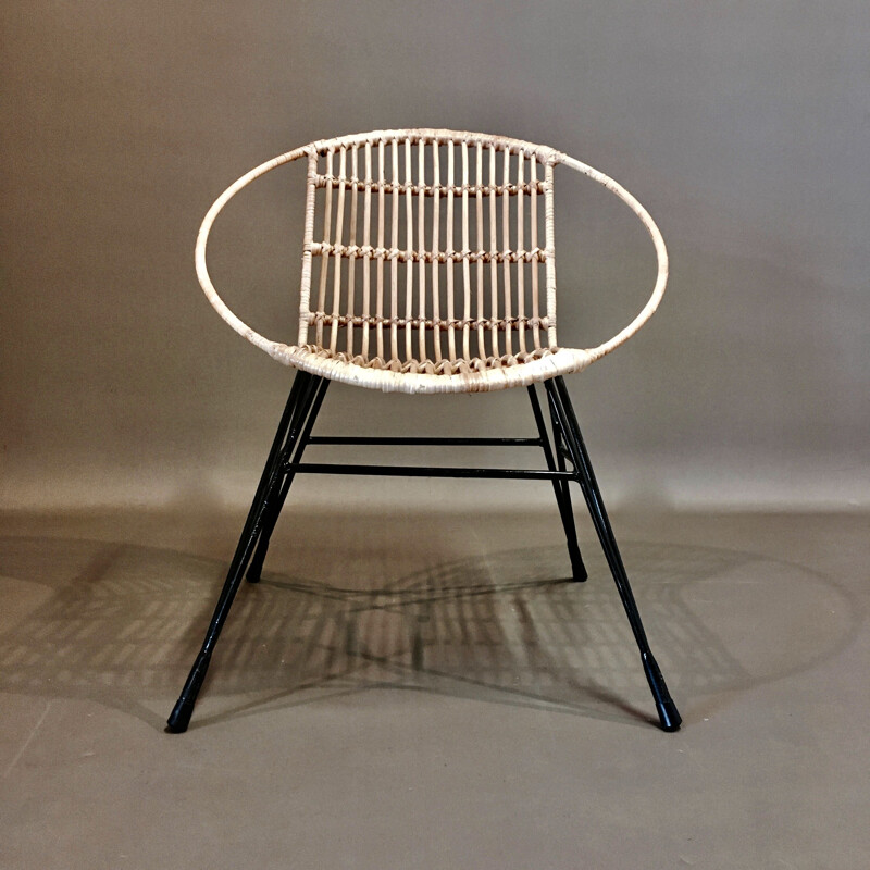 Vintage metal and rattan armchair