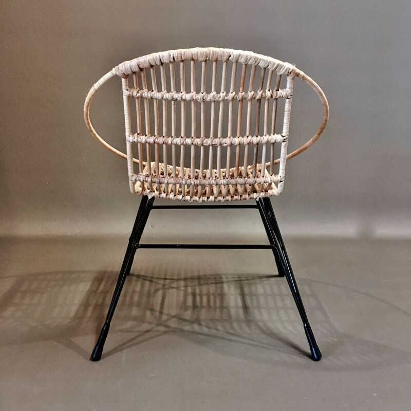 Vintage metal and rattan armchair