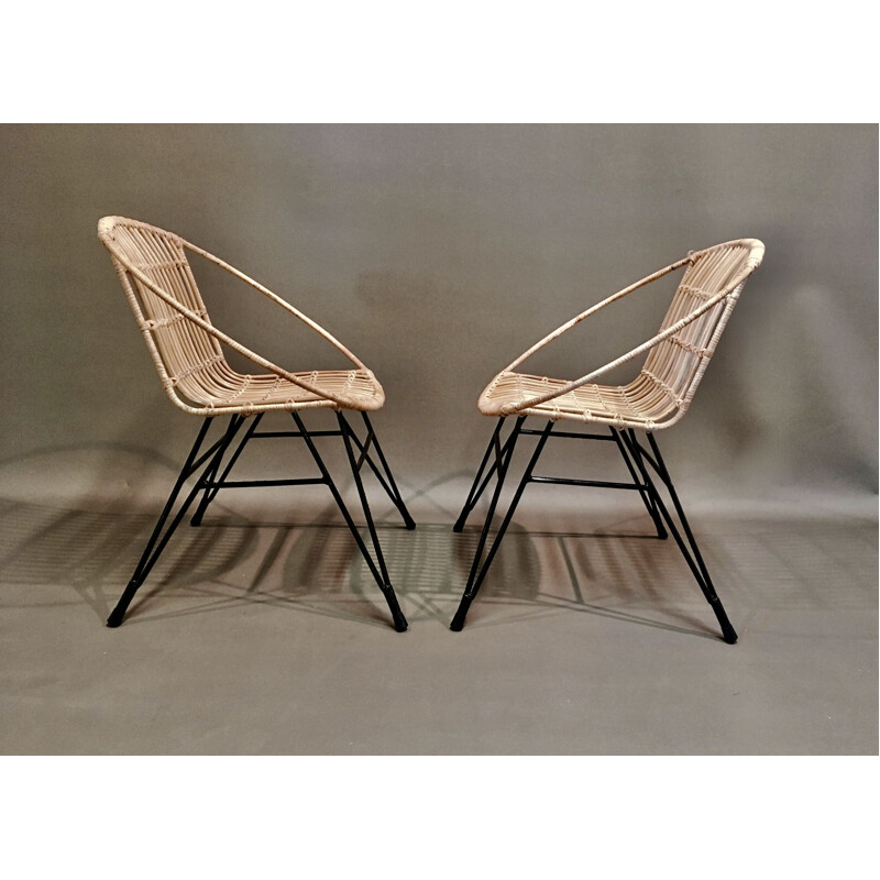 Vintage metal and rattan armchair