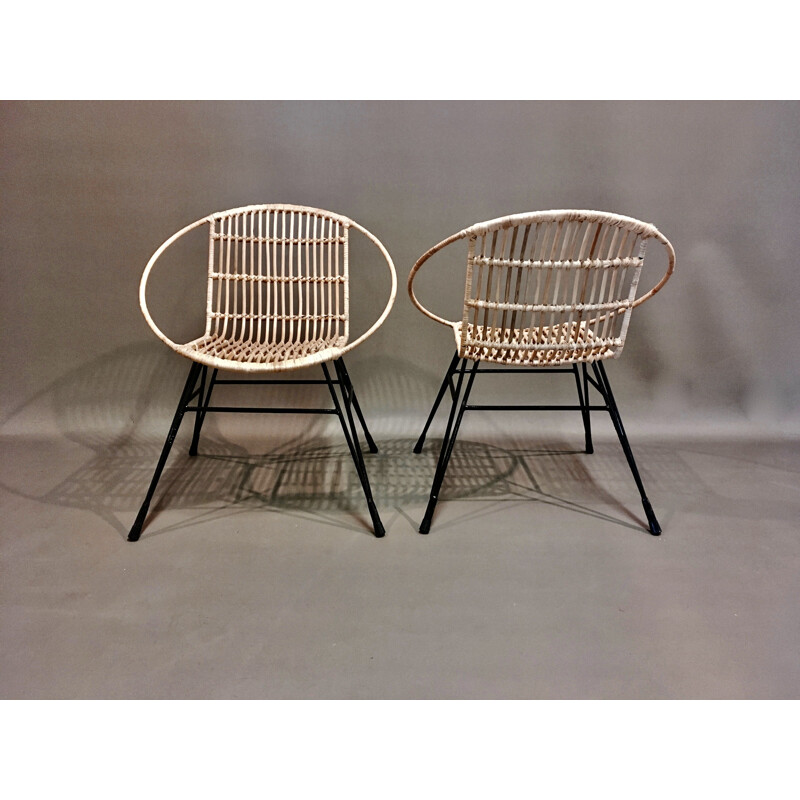 Vintage metal and rattan armchair