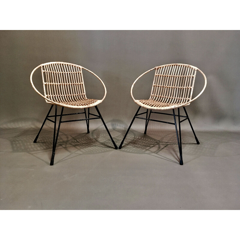 Vintage metal and rattan armchair