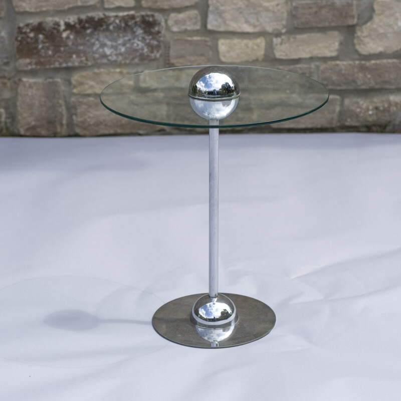 Vintage Drinks Table With Raised Chrome Bubble.Chrome And Glass 