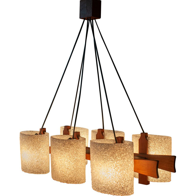 Vintage 6-light Scandinavian suspension lamp 1960