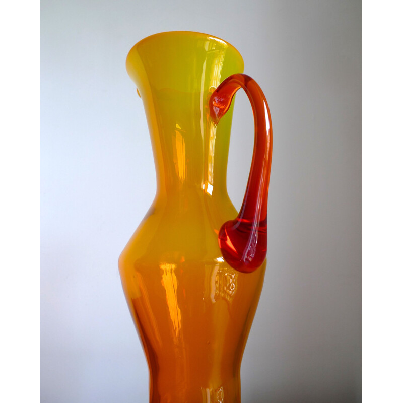 Mid Century Glass Amphora Pitcher By Zbigniew Horbowy For Sudety, Poland 1960s