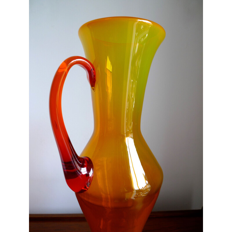 Mid Century Glass Amphora Pitcher By Zbigniew Horbowy For Sudety, Poland 1960s