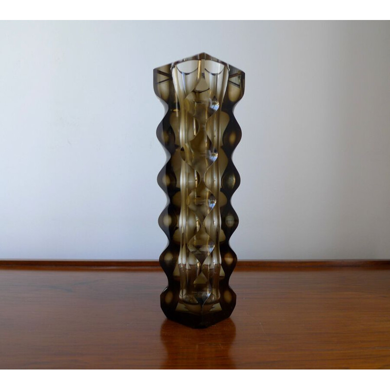 Vintage Art Glass Vase abstract optical, cut & polished Exbor by Oldrich Lipsky Czech 1964