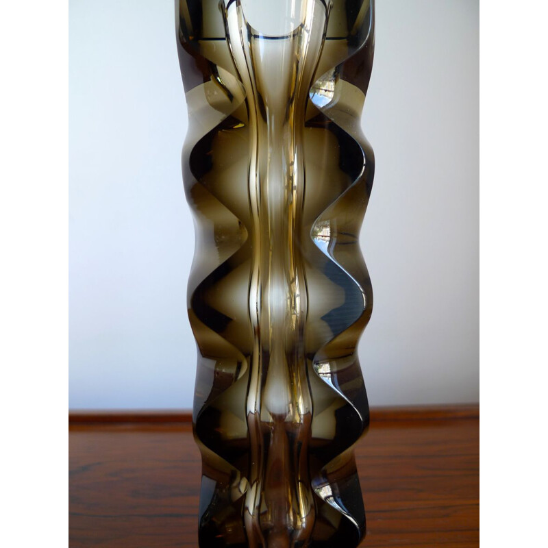 Vintage Art Glass Vase abstract optical, cut & polished Exbor by Oldrich Lipsky Czech 1964