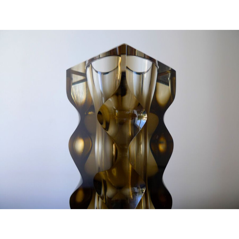 Vintage Art Glass Vase abstract optical, cut & polished Exbor by Oldrich Lipsky Czech 1964