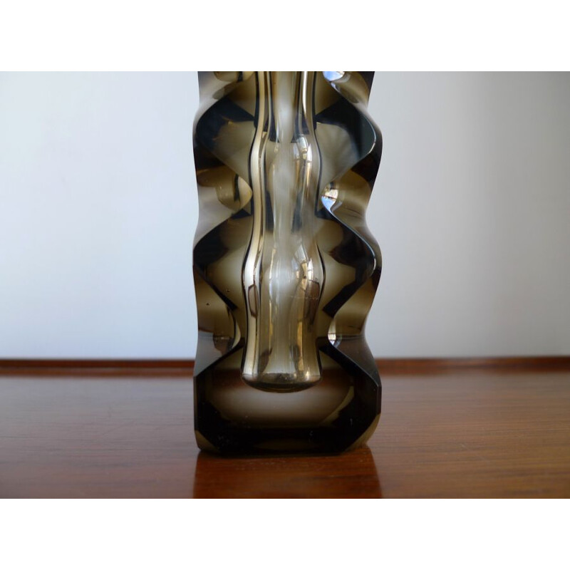 Vintage Art Glass Vase abstract optical, cut & polished Exbor by Oldrich Lipsky Czech 1964