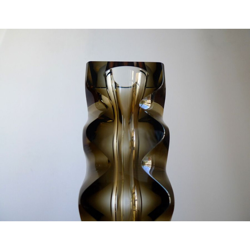 Vintage Art Glass Vase abstract optical, cut & polished Exbor by Oldrich Lipsky Czech 1964