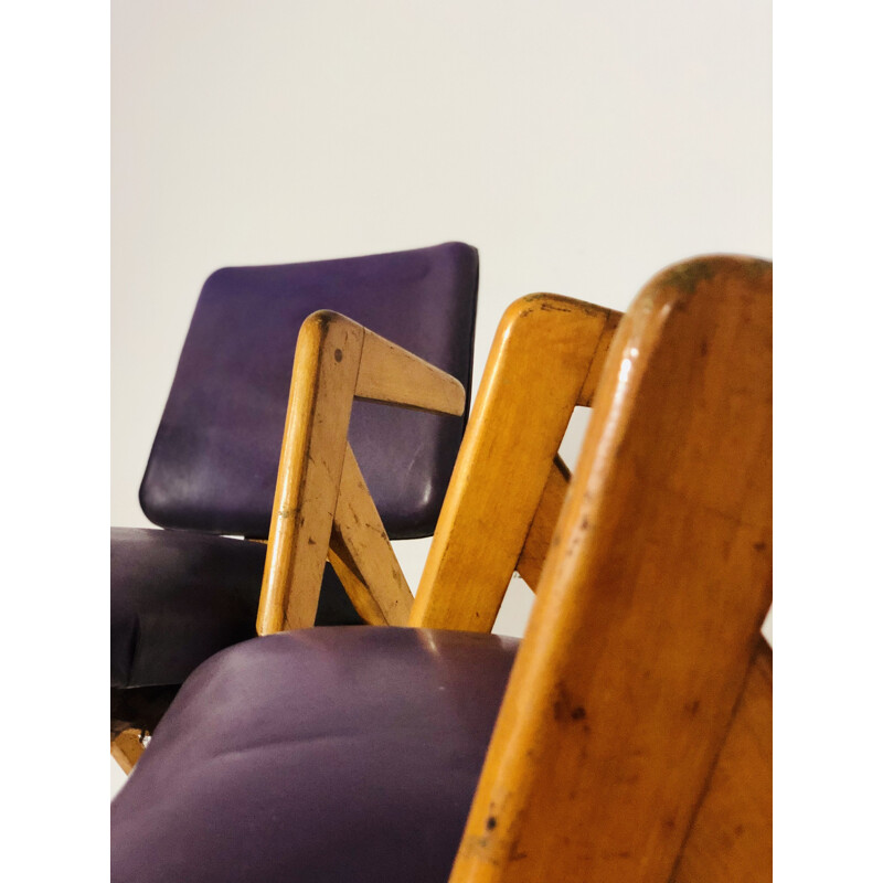 Vntage pair of armchairs in leatherette and wood 1950s