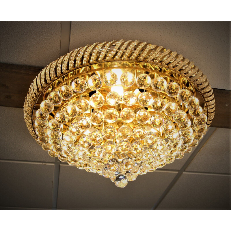 Vintage chandelier gold with crystal glass balls  Christoph Palme