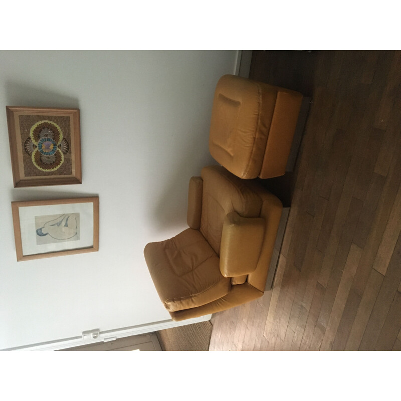 Vintage metal chrome armchair and ottoman 1970
