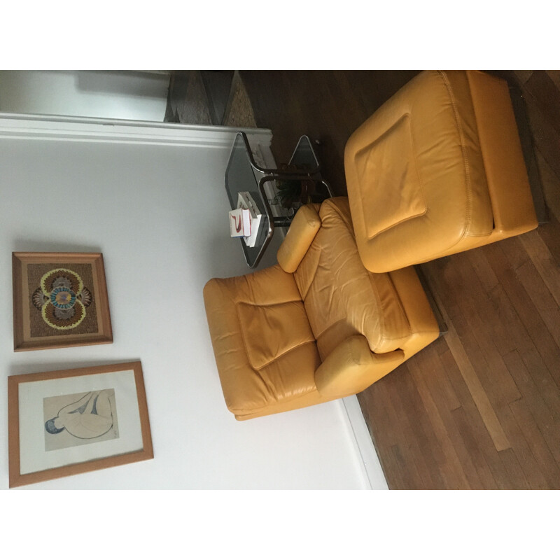 Vintage metal chrome armchair and ottoman 1970