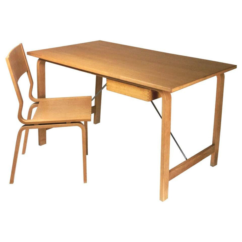 Vintage Desk and Chair in Oak by Fritz Hansen Arne Jacobsen Saint Catherines Danish 1965