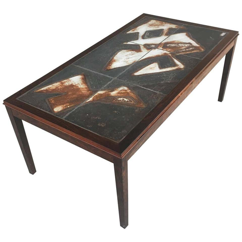 Table basse vintage en palissandre et carrelage d' Ole Bjorn Krüger, 1960