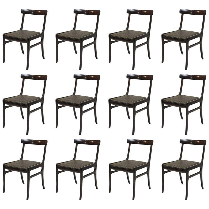 Set of 12 vintage Mahogany Dining Chairs, Inc. Reupholstery Ole Wanscher 1960