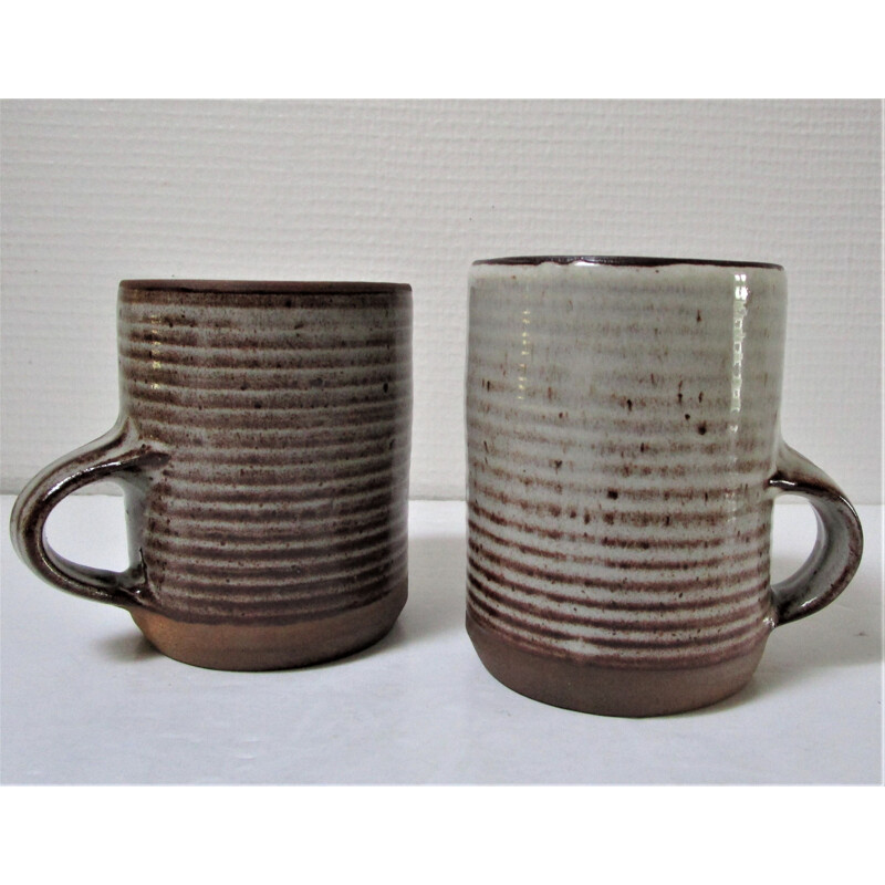 Paire de mugs Vintage grès émaillé Roger Jacques 1960