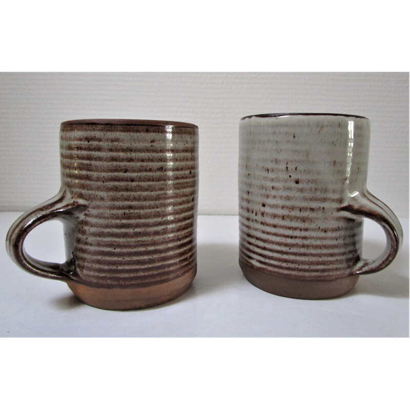 Pair of  Vintage mugs Roger Jacques  enamelled stoneware 1960