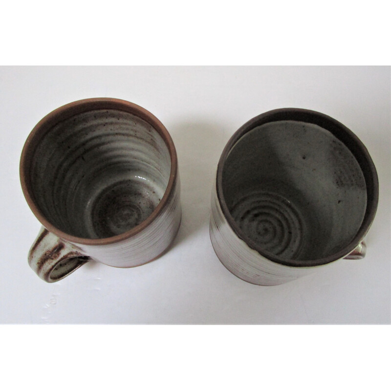 Paire de mugs Vintage grès émaillé Roger Jacques 1960