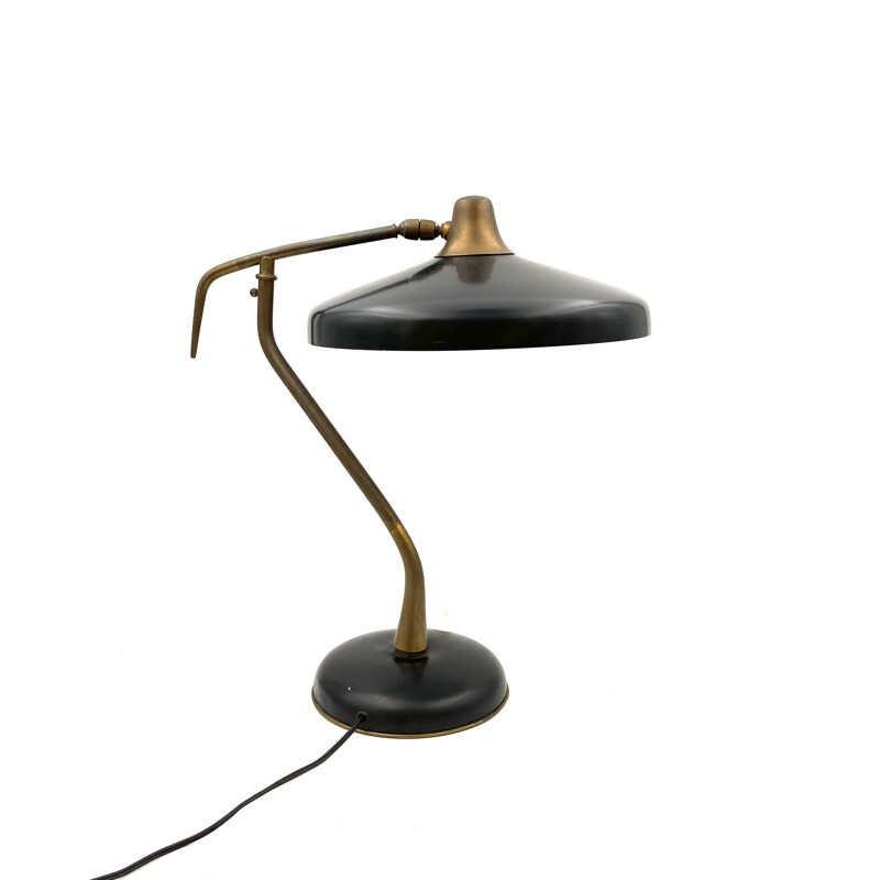 Lampe de bureau  Mod. 331 vintage de direction en laiton et noir, éd. Lumi, Oscar Torlasco 1950