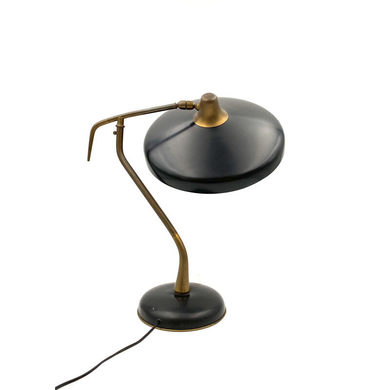  Mid-Century Mod. 331 Brass and black Executive Desk Lamp, Prod. Lumi, Oscar Torlasco 1950